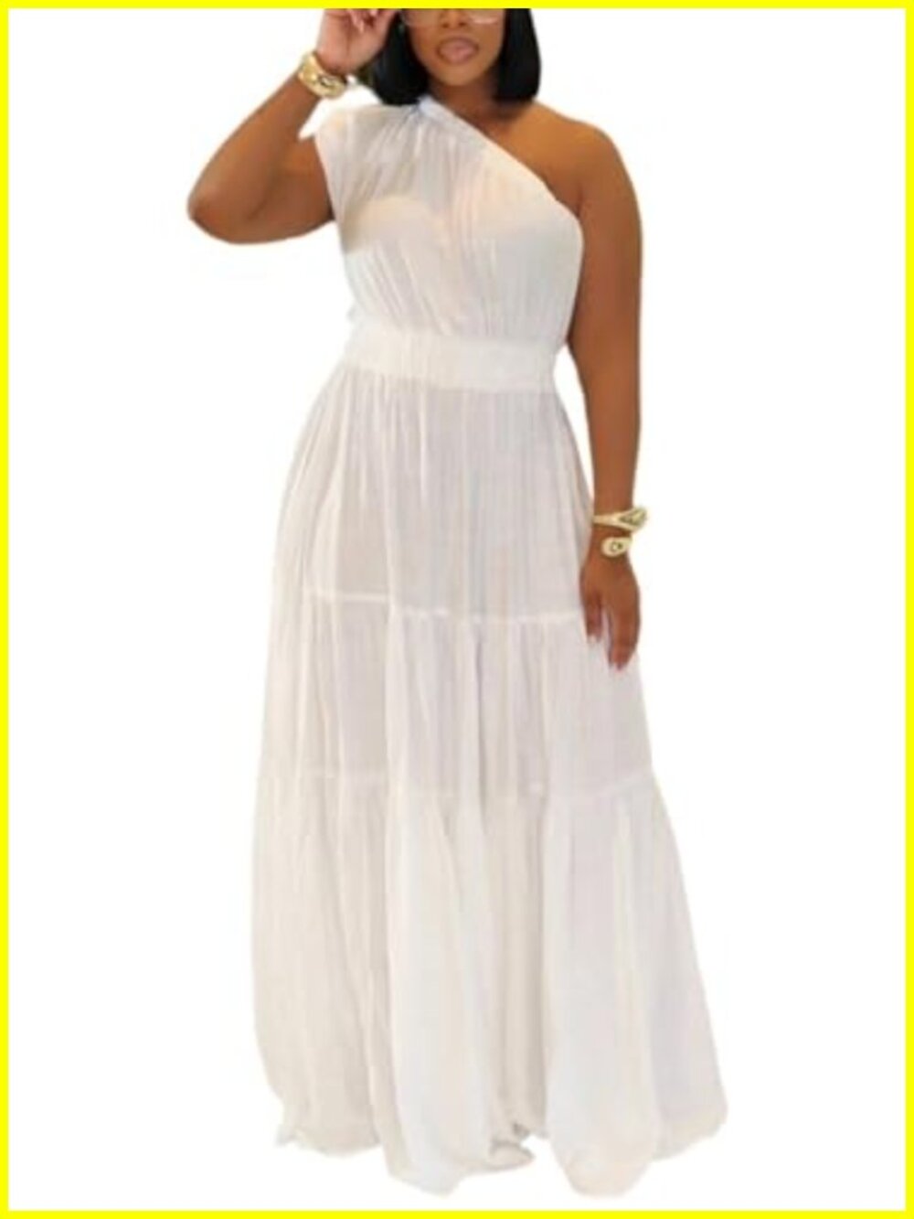 Linen One Shoulder Maxi Dress Sleeveless Ruffle Beach Vacation